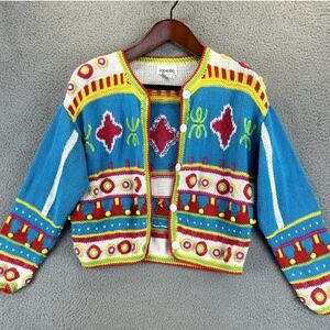 VTG 90s Caridgan Womens Small Artsy Twee Retro Funky Colorful Crop Knit Rainbow